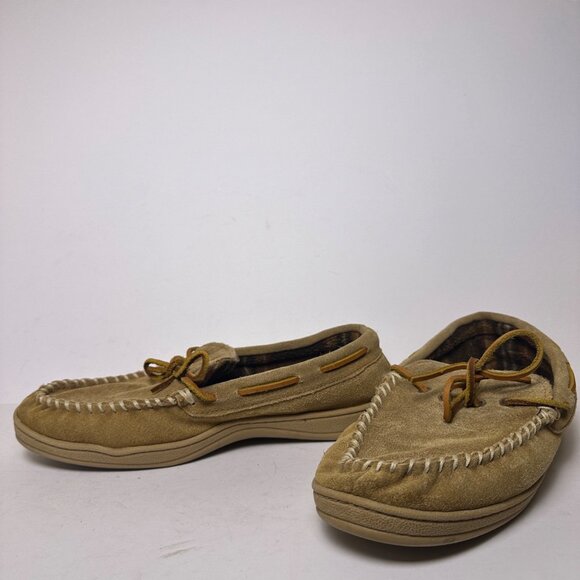 Jos A Bank Suede Moccasin Fur Plaid Lining Slipper Brown Tan Pajama Shoes Men 12 - Picture 13 of 13